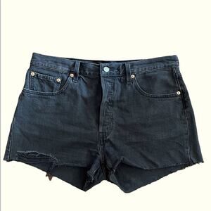 Levis 501 Distressed SHORTS Woomens 32 Black Denim Button Fly High Rise Cut Off
